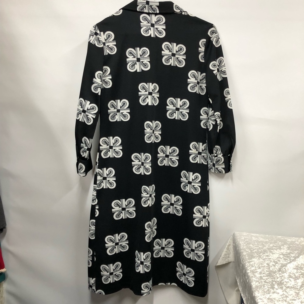 Vintage shirt dress made in California geometric black white long sleeve - Picture 2 of 16